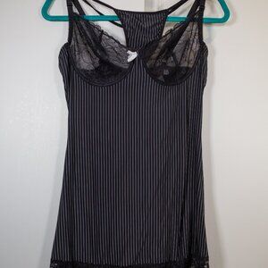 Dreamgirl black pinstripe chemise with thong.